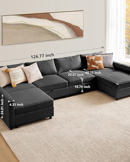 Sweetcrispy Convertible Sectional Sofa Couch, 6 Seat 8 Back Sofa Set with Storage for Living Room, L-Shaped Modern Modular Sofa Sleeper with Ottoman, Comfy Sofa Couch with Extra Deep Seats, Grey - LeafyLoom