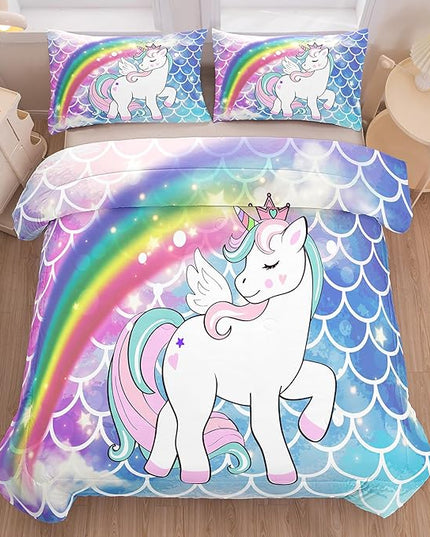 Tailor Shop Unicorn Comforter Sets Twin Size,Blue Unicorn Bedding Sets for Girls Kids Teens with 1 Pillowcase…… - LeafyLoom