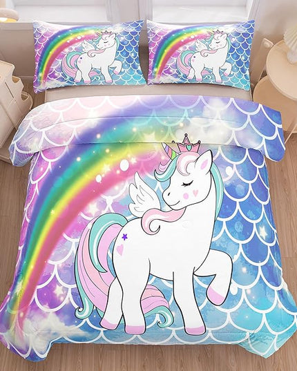 Tailor Shop Unicorn Girls Comforter Sets Full Size,Blue Unicorn Bedding Sets for Kids Teens with 2 Pillowcase…… - LeafyLoom