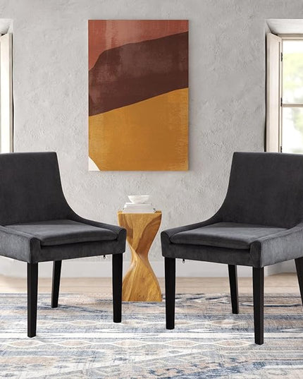 COLAMY Modern Dining Chairs Set of 2, Upholstered Corduroy Accent Side Leisure Chairs with Mid Back and Wood Legs for Living Room/Dining Room-Grey - LeafyLoom