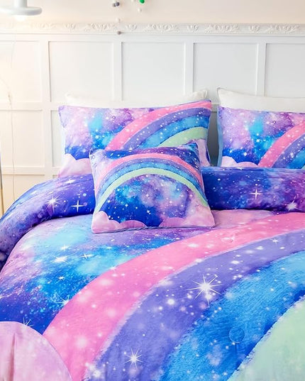 Tie Dye Comforter Girls Twin Comforter Set, 6 Pieces Colorful Rainbow Bed in A Bag, Pastel Gradient Galaxy Bedding Sets with Sheets, Comforter and Pillowcases for Teens Kids - LeafyLoom