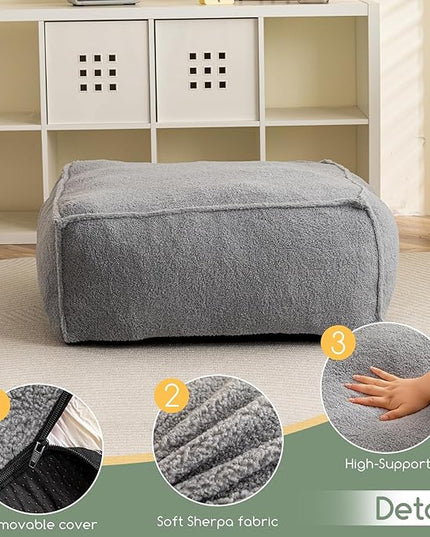 HIGOGOGO Modular Sectional Bean Bag Sofa Chair, Bean Bag Couch with Foam Chunk Filling, Removable & Washable Sherpa Cover, Floor Sofa for Family Living Room Bedroom, Type O - LeafyLoom