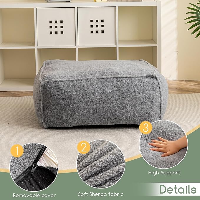 HIGOGOGO Modular Sectional Bean Bag Sofa Chair, Bean Bag Couch with Foam Chunk Filling, Removable & Washable Sherpa Cover, Floor Sofa for Family Living Room Bedroom, Type O - LeafyLoom