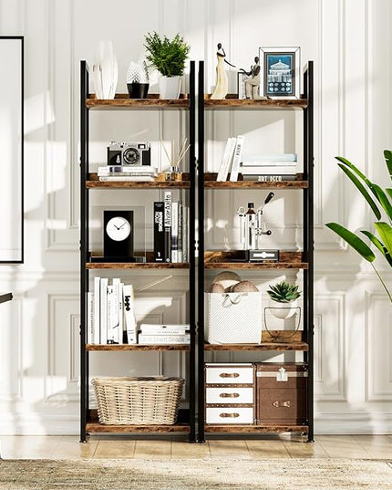 NUMENN Narrow Bookshelf, 5 Tier Bookshelves, Home Office Bookcase Shelf Storage Organizer, Free Standing Storage Shelving Unit for Bedroom, Living Room and Home Office, Vintage - LeafyLoom