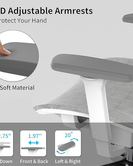 Ergonomic Office Chair with 3D Armrest, Big and Tall Computer Desk Chair with Adjustable Headrest, Seat Depth, Lumbar Support, Home Office Gaming Chair White - LeafyLoom