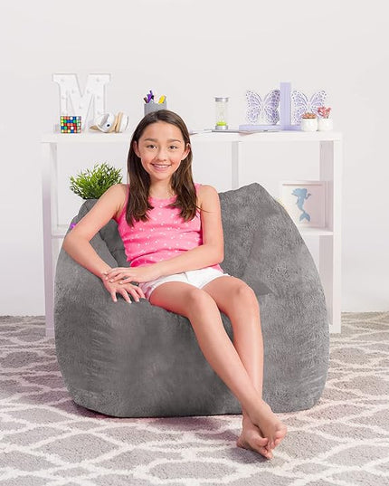 Posh Creations Structured Comfy Bean Bag Chair for Gaming, Reading, and Watching TV, Coronado Chair, Rabbit Fur - Gray, Faux Rabbit Fur - Gray - LeafyLoom