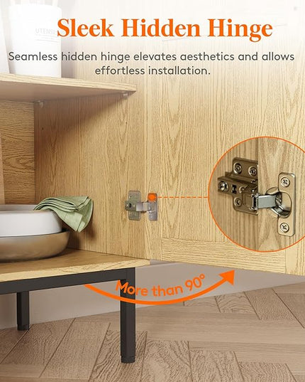 Lifewit Rattan Sideboard Buffet Cabinet, Credenza, Storage Cabinet, Console Table, Coffee Bar Cabinet for Kitchen, Dining Room, Living Room, Entryway, 2 Doors, Natural - LeafyLoom