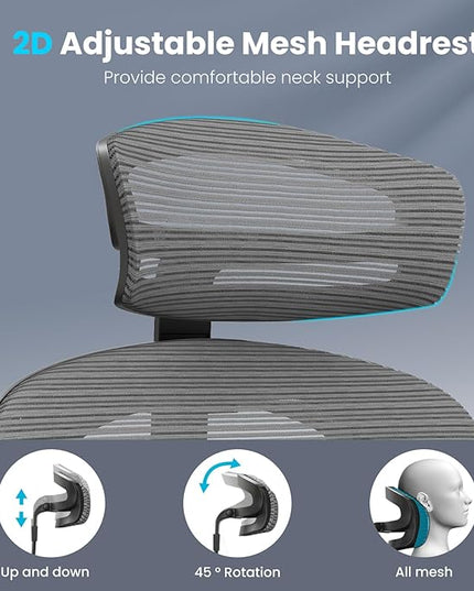 Farini Office Chair Ergonomic Desk Chair, High Back Office Chair with Wheels, Home Office Chair for Heavy People, Office Chair Adjustable Seat Depth, 3D Armrests and Adjustable Headrest, Gray - LeafyLoom