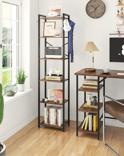 YMYNY Bookshelf, 6-Tier Ladder Shelf Organizer, Narrow Shelving Unit, Corner Storage Racks, Large Capacity Bookcase, for Home Office Living Room Balcony Bathroom, Metal Frame,HBC001H - LeafyLoom
