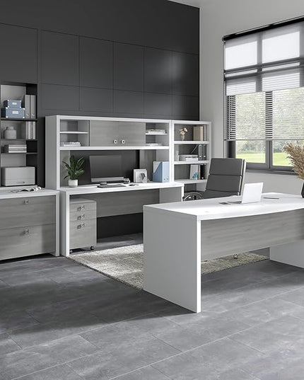 Bush Business Furniture Echo Computer Desk, 72W, Pure White and Shiplap Gray - LeafyLoom
