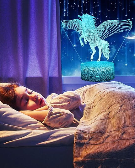 Unicorn Night Light for Kids, 16 Colors 3D Illusion lamp with Remote Unicorn Toys for 2 3 4 5 6 7 8 Year Old Girls Birthday Gifts Bedroom Home Decorations - LeafyLoom