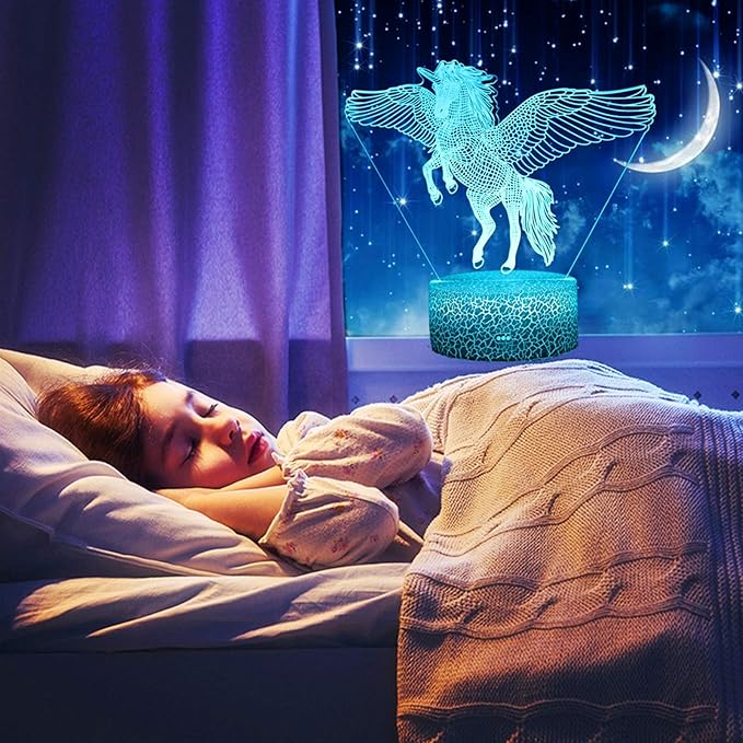 Unicorn Night Light for Kids, 16 Colors 3D Illusion lamp with Remote Unicorn Toys for 2 3 4 5 6 7 8 Year Old Girls Birthday Gifts Bedroom Home Decorations - LeafyLoom