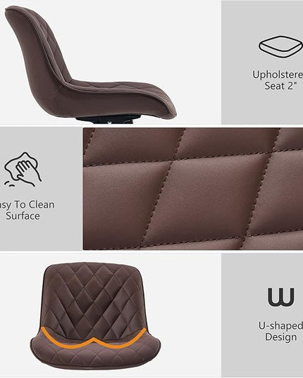 YOUNUOKE Office Chair Desk Chair with Wheels, Thick Upholstery Armless Computer Chair Task Chairs, Small Cute Home Office Desk Chair, Faux Leather Swivel Side Chair, Loads Up to 300LBS, Brown - LeafyLoom