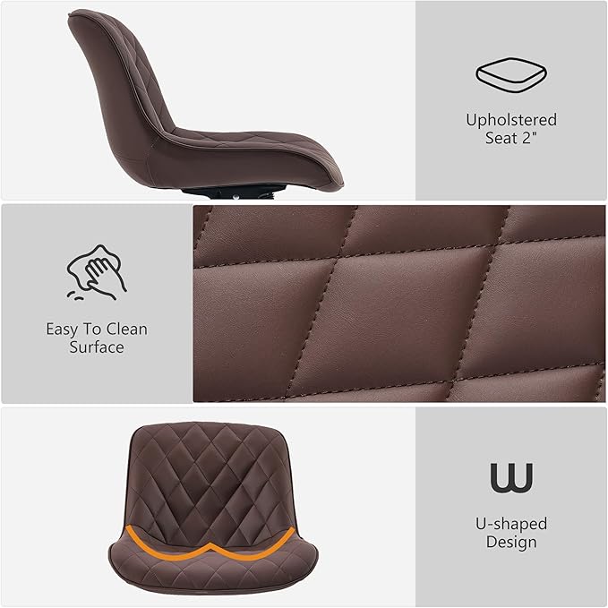 YOUNUOKE Office Chair Desk Chair with Wheels, Thick Upholstery Armless Computer Chair Task Chairs, Small Cute Home Office Desk Chair, Faux Leather Swivel Side Chair, Loads Up to 300LBS, Brown - LeafyLoom