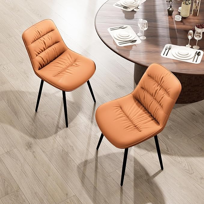Kidol & Shellder Modern Dining Chairs Set of 2 Kitchen & Dining Room Chairs Upholstered Accent Chair Living Room Chairs Kitchen Chairs Comfy Chair for Bedrooms Waiting Room Home(Matte Orange) - LeafyLoom