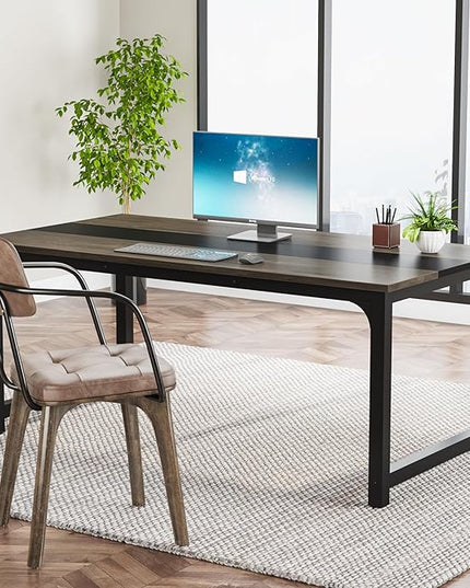 Tribesigns Modern Computer Desk, 63 x 31.5 inch Large Office Desk Computer Table Study Writing Desk Workstation for Home Office, Grey/Black - LeafyLoom