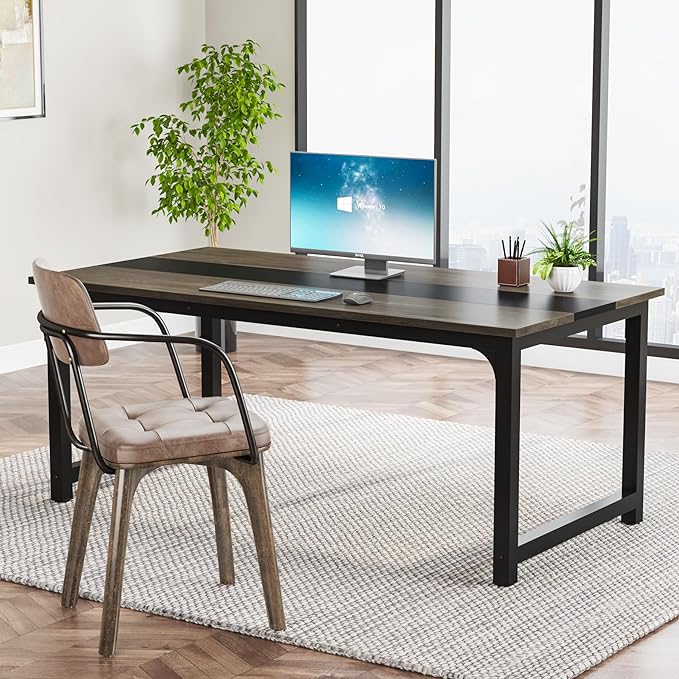 Tribesigns Modern Computer Desk, 63 x 31.5 inch Large Office Desk Computer Table Study Writing Desk Workstation for Home Office, Grey/Black - LeafyLoom
