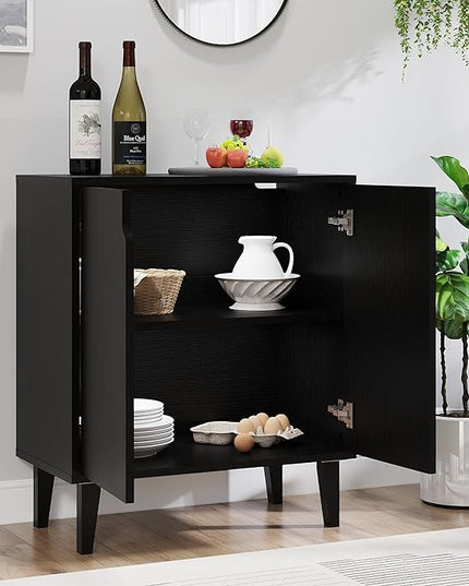 Panana 2 Door Kitchen Buffet Storage Cabinet Accent Console Table for Kitchen Dining Living Room Hallway Office (Black) - LeafyLoom