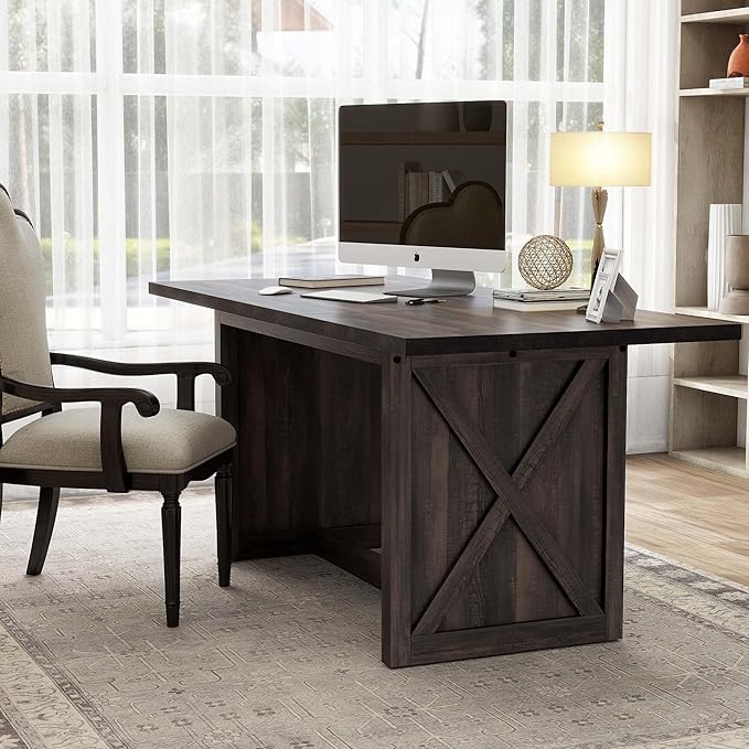 YITAHOME 6FT Conference Table Executive Desk, 70.8’’ Large Meeting Seminar Table for Office with Thicken Wood Frame, Farmhouse Rectangular Computer Desk for Home Business, Rustic Oak - LeafyLoom