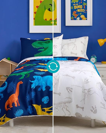 Joiedomi Kid Twin Comforter Set - 5 Piece Dinosaur Bedding Set for Boys/Girls - Super Soft Microfiber Bed in a Bag with Comforter, Sheets, Pillowcase & Sham - LeafyLoom