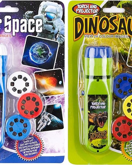 Georgie Porgy Slide Torch Projector Toys Flashlight for Kids Educational Toys Science Set Wall Ceiling Tents Night Lamp for Boys Girls with 2pcs Tattoo Stickers (Outer Space + Dinosaur) - LeafyLoom