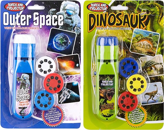 Georgie Porgy Slide Torch Projector Toys Flashlight for Kids Educational Toys Science Set Wall Ceiling Tents Night Lamp for Boys Girls with 2pcs Tattoo Stickers (Outer Space + Dinosaur) - LeafyLoom