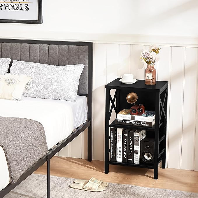 Bookcase, Industrial Small Bookshelf,3-Tier Bookcase Storage Organizer, Small Book Shelf for Small Spaces, Living Room, Bedroom and Home Office, Black - LeafyLoom