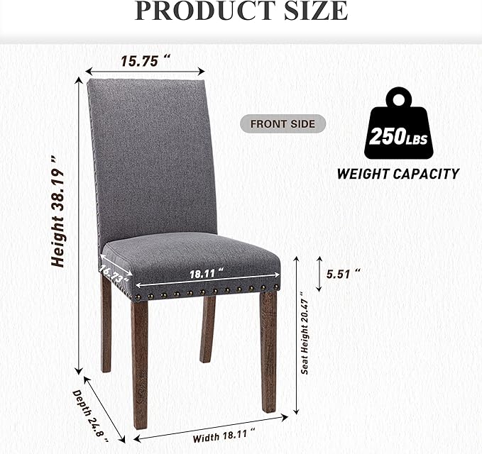 COLAMY Modern Wood Dining Chairs Set of 6, Parsons Dining Chairs, 19 Inch Padded Dining Chairs with Nailed Trim for Kitchen Dining Living Room, Grey - LeafyLoom
