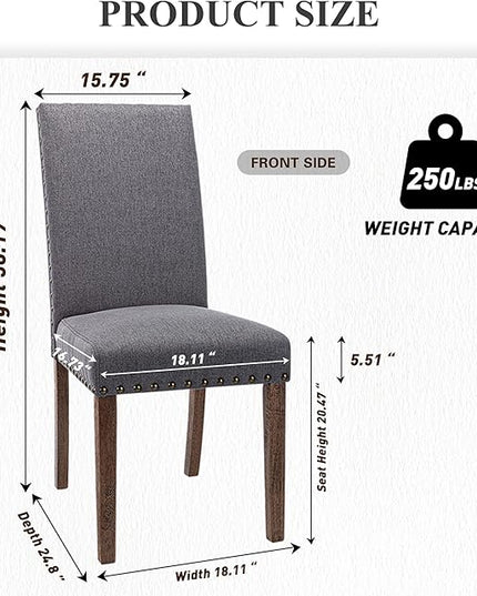 COLAMY Modern Wood Dining Chairs Set of 6, Parsons Dining Chairs, 19 Inch Padded Dining Chairs with Nailed Trim for Kitchen Dining Living Room, Grey - LeafyLoom