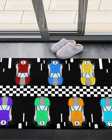 Race Car Rug Kids Play Area Rugs Race Car Track Rug Kids Rug with Roads and Tracks Car Track Carpet Car Rug for Boys Room Race Car Room Decor for Boys,Black 2'×3' - LeafyLoom