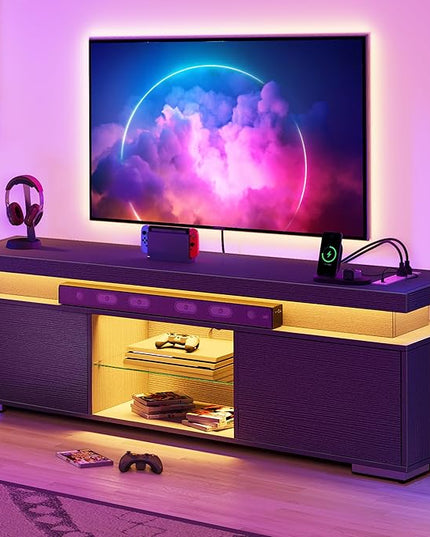 YITAHOME TV Stands for Living Room, 65 55 50 inch TV Stand, Modern Entertainment Center w/Power Outlets, LED Television Stands with Storage, Wood TV Stand, Gaming Media Stand, Black - LeafyLoom
