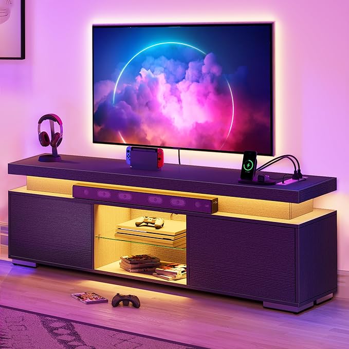 YITAHOME TV Stands for Living Room, 65 55 50 inch TV Stand, Modern Entertainment Center w/Power Outlets, LED Television Stands with Storage, Wood TV Stand, Gaming Media Stand, Black - LeafyLoom