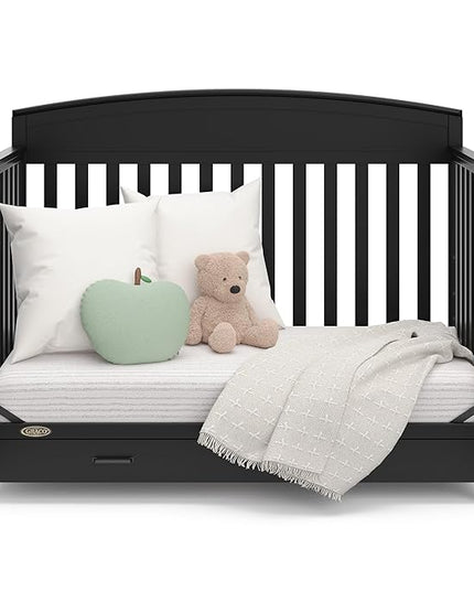 Graco Benton 5-in-1 Convertible Crib with Drawer (Black) - Converts from Baby Crib to Toddler Bed, Daybed and Full-Size Bed, Fits Standard Full-Size Crib Mattress, Adjustable Mattress Support Base - LeafyLoom