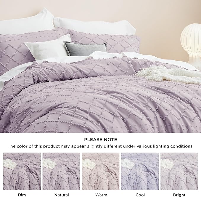 Bedsure Twin/Twin XL Comforter Set - Lavender Boho Twin Extra Long Comforter Set for College, Shabby Chic Dorm Bedding Set, 2 Pieces Modern Farmhouse Bed Set, includes 1 Pillow Sham - LeafyLoom