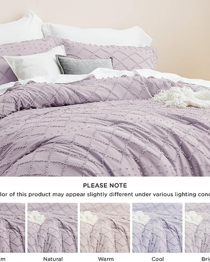 Bedsure King Size Comforter Set - Lavender Boho Comforter, Tufted Shabby Chic Bedding Comforter Set, 3 Pieces Vintage Farmhouse Bed Set for All Seasons, Fluffy Soft Bedding Set with 2 Pillow Shams - LeafyLoom