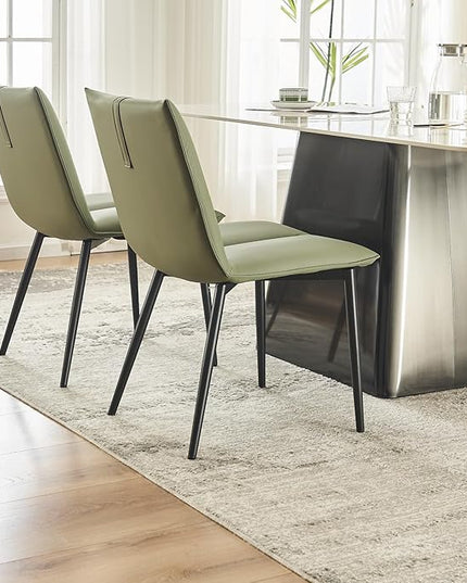 YOUTASTE Dining Chairs Set of 2 Mid Century Modern Upholstered Leather Kitchen Chairs Soft Padded Side Chairs Dinner Chairs with Metal Legs for Living Room Bedroom, Olive Green - LeafyLoom