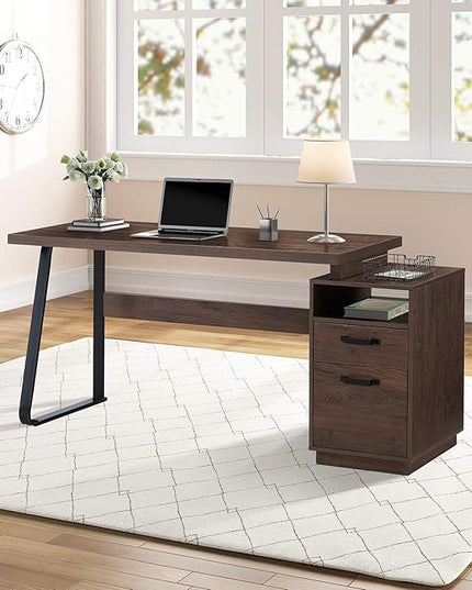 NicBex Laik-DW-00004-DX Desks, 65.3" W x 23.6" D x 30" H, Brown - LeafyLoom