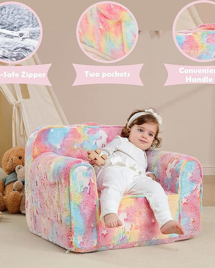 Comfy Toddler Chair Kids Chair,Toddler Foam Chair,Kids Armchair Toddler Couch Baby Kids Sofa Reading Chair with Glow in The Dark(Glow Pink) - LeafyLoom