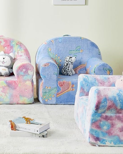 Toddler Chair Kids Plush Chair Kids Sofa Sherpa Kids Chairs, Toddler Couch Bean Bag Chairs for Kids Gaming Chair for Kids Glow in The Dark, Dinosaur - LeafyLoom