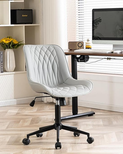 YOUNIKE Desk Chair with Wheels Armless Office Chair Swivel Rolling Task Chair with Back Upholstered Faux Leather Computer Chair Height Adjustable Modern Ergonomic Seat, Loads 300 lbs, Grey - LeafyLoom