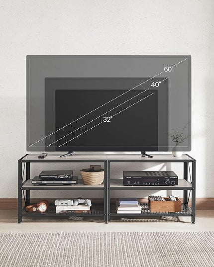 VASAGLE TV Stand, TV Console for TVs Up to 65 Inches, TV Table, 55.1 Inches Width, TV Cabinet with Storage Shelves, Steel Frame, for Living Room, Bedroom, Greige and Black ULTV094B02 - LeafyLoom