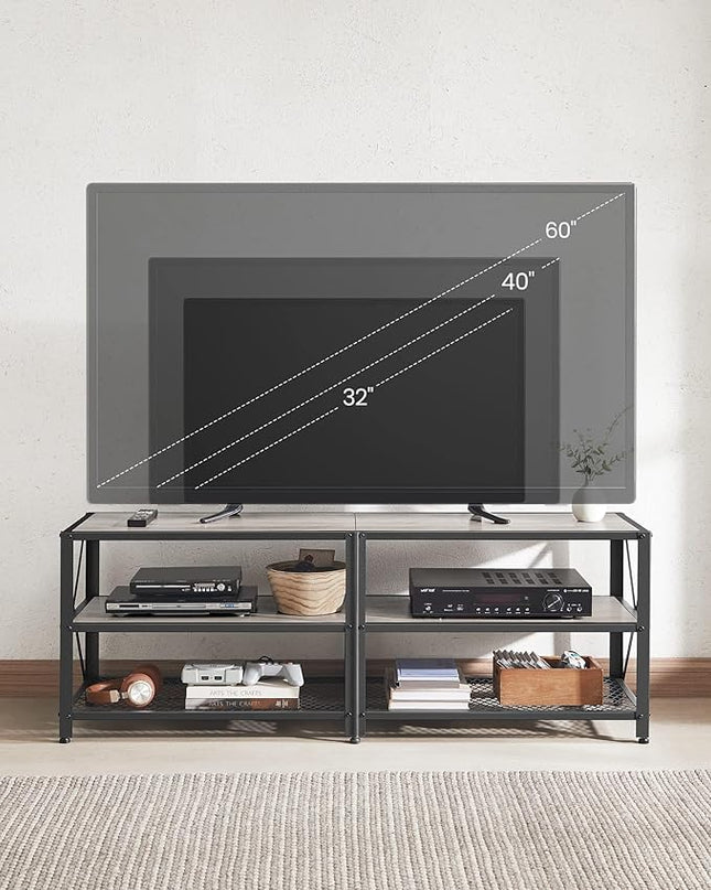 VASAGLE TV Stand, TV Console for TVs Up to 65 Inches, TV Table, 55.1 Inches Width, TV Cabinet with Storage Shelves, Steel Frame, for Living Room, Bedroom, Greige and Black ULTV094B02 - LeafyLoom