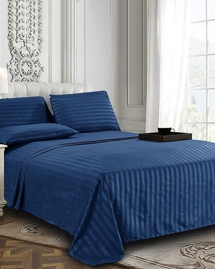 Elegant Comfort Best, Softest, Coziest 6-Piece Sheet Sets! - 1500 Premier Hotel Quality Luxurious Wrinkle Resistant 6-Piece DAMASK STRIPE Bed Sheet Set, Queen Navy Blue - LeafyLoom