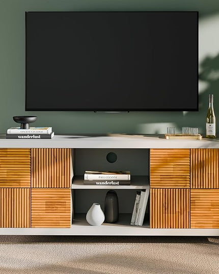 Bme Madia Deluxe TV Stand, Fully Asssembled Entertainment Center for up to 65 inch TV, Unique Pattern TV Console for Living Room, Bedroom, Dinning Room - LeafyLoom