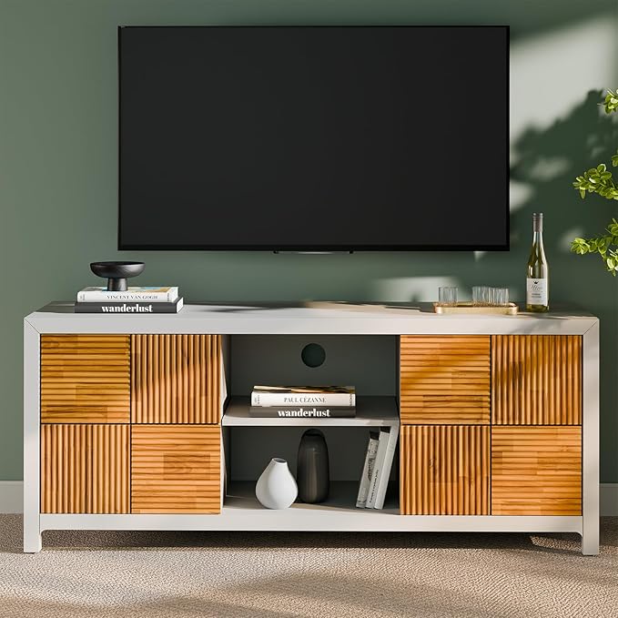Bme Madia Deluxe TV Stand, Fully Asssembled Entertainment Center for up to 65 inch TV, Unique Pattern TV Console for Living Room, Bedroom, Dinning Room - LeafyLoom