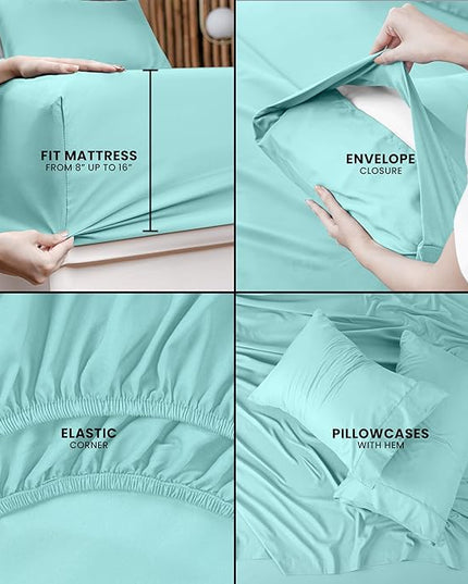 Utopia Bedding Full Bed Sheets Set - 4 Piece Bedding - Brushed Microfiber - Shrinkage and Fade Resistant - Easy Care (Full, Spa Blue) - LeafyLoom