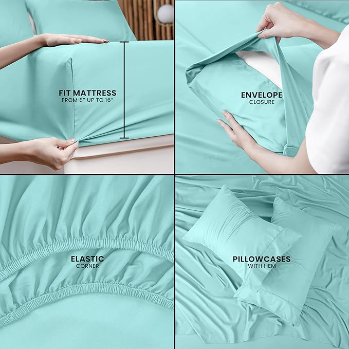 Utopia Bedding Full Bed Sheets Set - 4 Piece Bedding - Brushed Microfiber - Shrinkage and Fade Resistant - Easy Care (Full, Spa Blue) - LeafyLoom