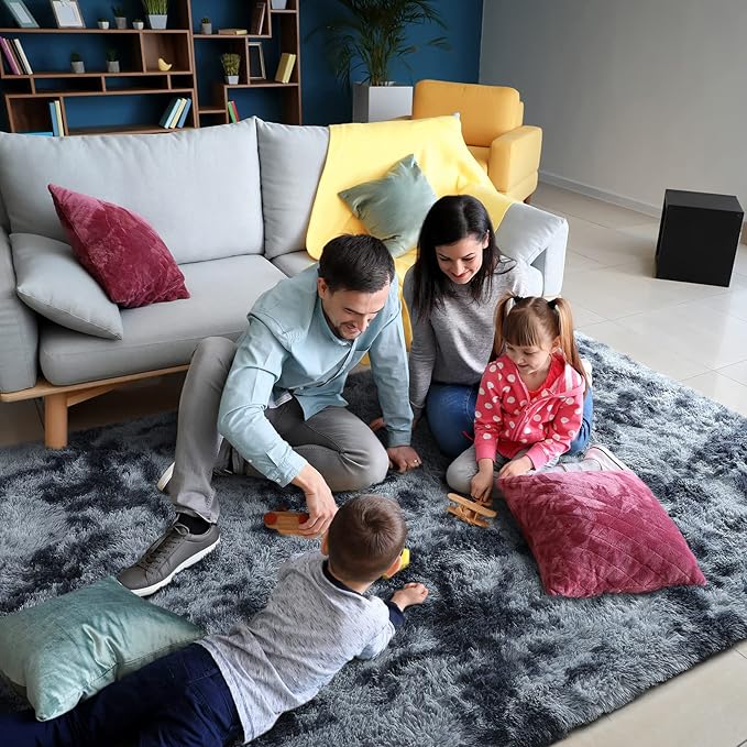 AROGAN Soft Rainbow Area Rugs for Girls Room, Fluffy Girls Bedroom Rugs, Princess Rug, Cute Colorful Carpet for Kids Teens Nursery Toddler (Blue-Grey, 4×6 Feet) - LeafyLoom