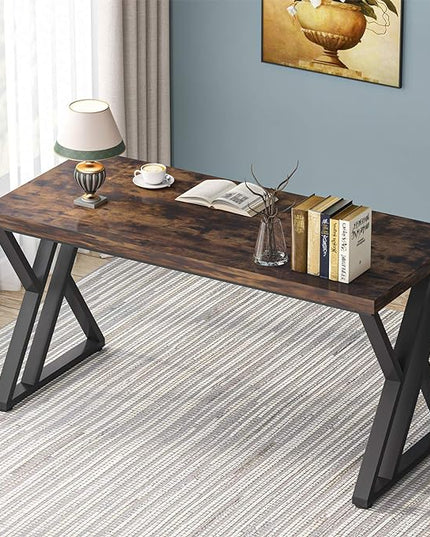 55 Inch Large Simple Industrial Computer Desk Study Writing Table Home Office Workstation,Rustic Brown - LeafyLoom