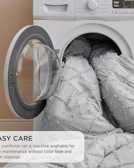 Bedsure California King Comforter Set - Light Grey Comforter, Boho Tufted Shabby Chic Bedding Comforter Set, 3 Pieces Farmhouse Bed Set for All Seasons, Fluffy Soft Bedding Set with 2 Pillow Shams - LeafyLoom